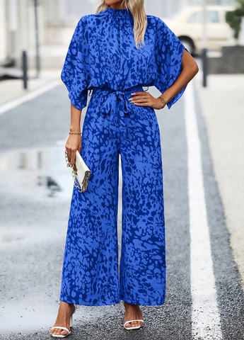 Комбінезон SHEIN комбінезон-брюки анімалістичні синій кежуал поліестер, жаккард