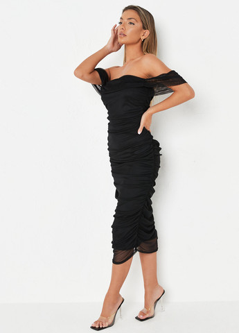 Черное кэжуал, вечернее платье с открытыми плечами, футляр Missguided однотонное