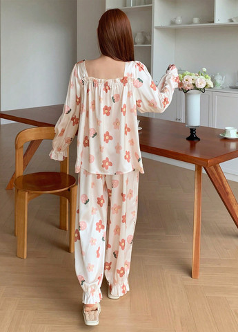 Кремовая всесезон пижама (лонгслив, брюки) лонгслив + брюки SHEIN