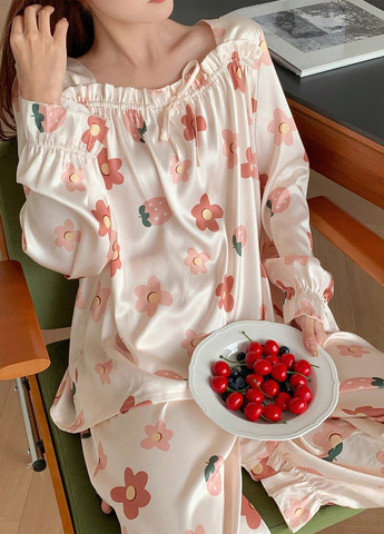 Кремовая всесезон пижама (лонгслив, брюки) лонгслив + брюки SHEIN