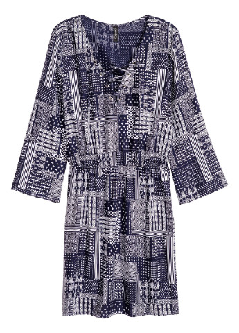 Темно-синее кэжуал платье H&M в клетку