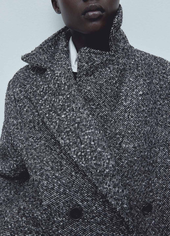 Черно-белое Кэжуал полупальто двубортное H&M меланж