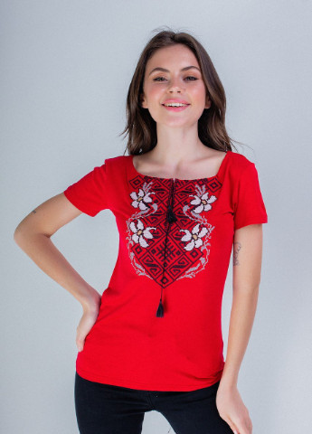 Жіноча вишита футболка Лілея червона Melanika (250206164)