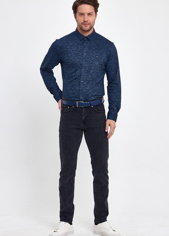 Темно-синяя классическая рубашка с абстрактным узором Trend Collection