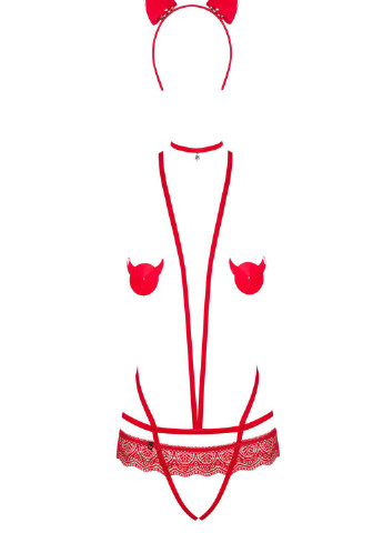 Эротический игровой костюм (боди, чокер, рожки, наклейки для груди) Obsessive (254262124)
