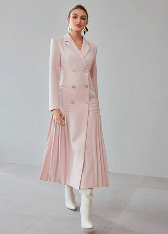 Светло-розовое кэжуал платье платье-жакет, плиссированное SHEIN однотонное