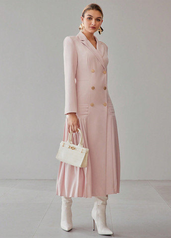 Светло-розовое кэжуал платье платье-жакет, плиссированное SHEIN однотонное