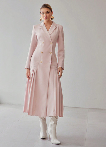 Светло-розовое кэжуал платье платье-жакет, плиссированное SHEIN однотонное