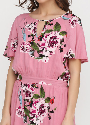 Розовое кэжуал платье клеш Vila с цветочным принтом