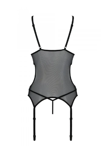 Корсет із підв’язками та ажурним ліфом Christa Corset black XXL/XXXL —, стрінги в комплекті Passion (255457800)