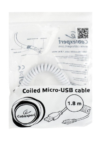 Кабель синхронізації micro спіральний USB 2.0 A-папа / Micro B-папа (CC-mUSB 2C-AMBM-6-W) Cablexpert micro спиральный usb 2.0 a-папа/micro b-папа (cc-musb 2c-ambm-6-w) (137550349)