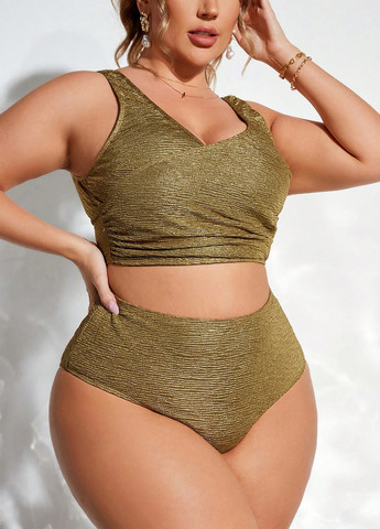 Темно-золотистый летний купальник (лиф, трусики) раздельный, топ SHEIN