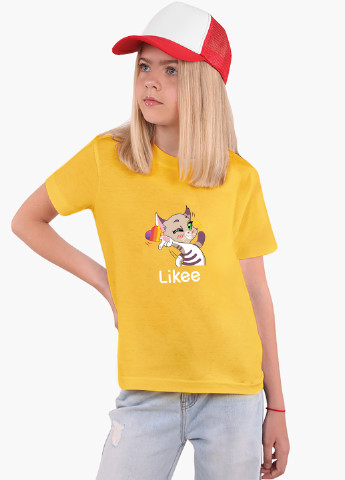 Желтая демисезонная футболка детская лайк котик (likee cat)(9224-1032) MobiPrint