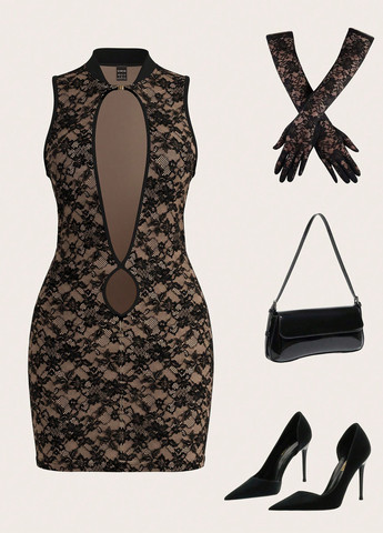 Бежева відвертий, кежуал сукня SHEIN однотонна