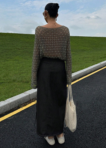 Черная джинсовая однотонная юбка SHEIN на запах