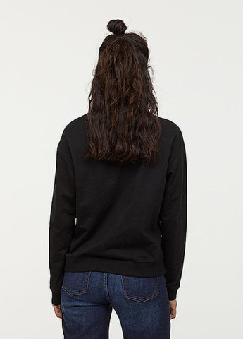 Свитшот H&M - Прямой крой надпись черный кэжуал футер, хлопок - (207307214)