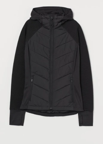 Черная демисезонная утепленная куртка с капюшоном H&M