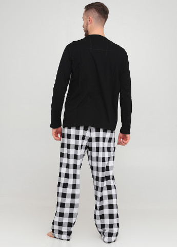 Піжама (лонгслів, штани) Sleepyheads лонгслив + брюки клітинка чорно-біла домашня бавовна, трикотаж