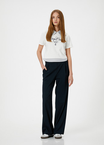 Молочная женская футболка-поло KOTON с надписью