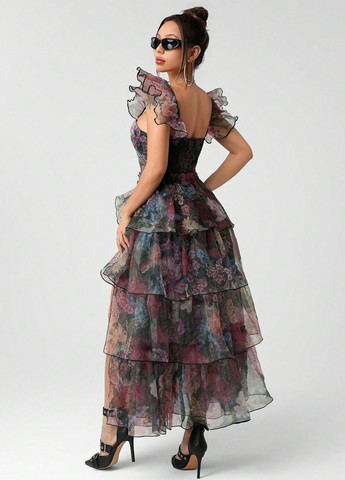 Комбінована святковий, коктейльна, вечірня сукня сукня-трансформер, з відкритою спиною SHEIN з квітковим принтом