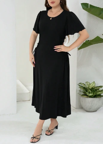 Черное кэжуал платье а-силуэт SHEIN однотонное