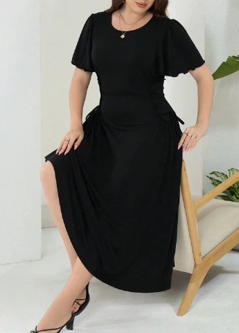 Черное кэжуал платье а-силуэт SHEIN однотонное