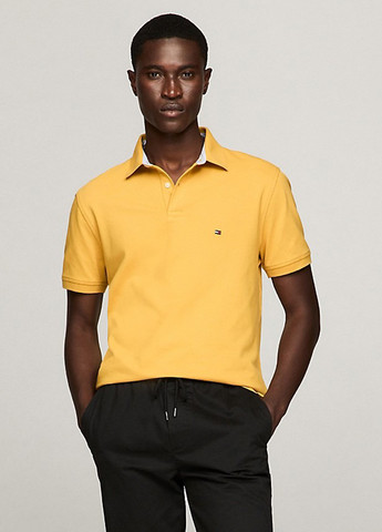 Желтая футболка-поло для мужчин Tommy Hilfiger однотонная