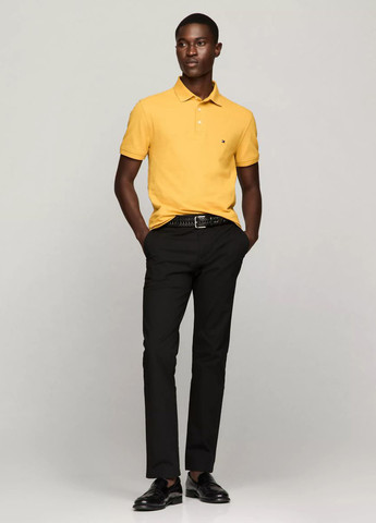 Желтая футболка-поло для мужчин Tommy Hilfiger однотонная