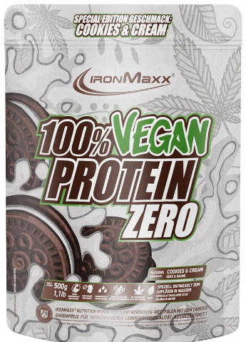 100% Vegan Protein Zero 500 g /16 servings/ Cookies Cream Ironmaxx (256380176)