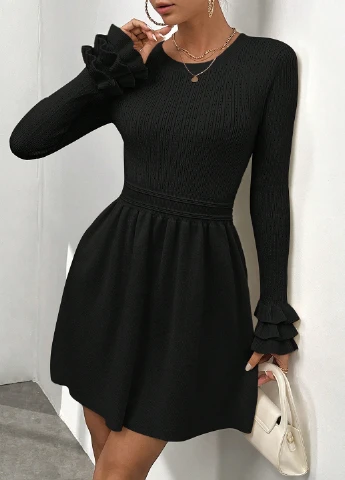 Черное кэжуал платье клеш, платье-свитер SHEIN однотонное