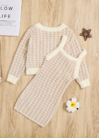 Комбинированный зимний костюм (кардиган, платье) с платьем SHEIN