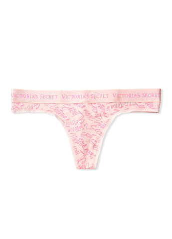 Трусы Victoria's Secret стринги надписи светло-розовые повседневные хлопок, трикотаж