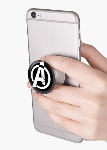 Попсокет (Popsockets) тримач для смартфону Знак Месників Марвел (Avengers Marvel Sign) (8754-1447) Чорний MobiPrint (216748379)