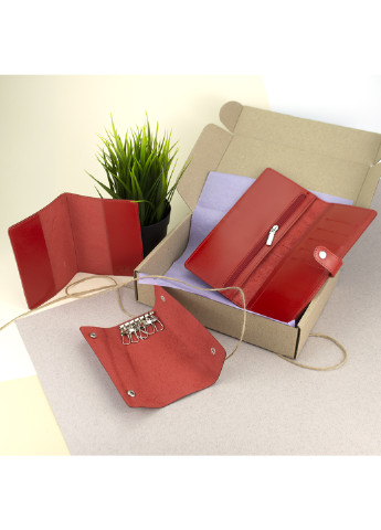 Подарунковий жіночий набір №50: Гаманець + обкладинка на паспорт + ключниця (червоний) HandyCover (229030172)
