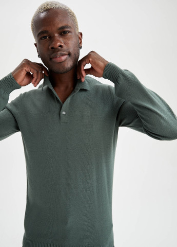 Оливковая (хаки) футболка-поло для мужчин DeFacto
