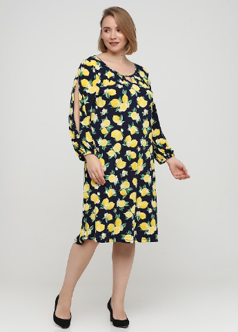 Сине-желтое кэжуал платье а-силуэт Avon