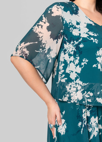 Темно-бирюзовое кэжуал платье а-силуэт A'll Posa с цветочным принтом
