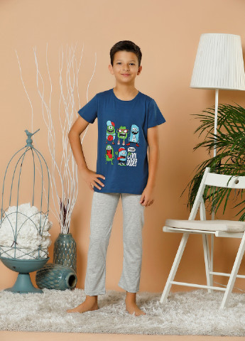 Серо-синяя всесезон пижама (футболка, брюки) футболка + брюки Elitol