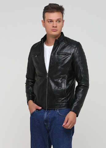 Чорна демісезонна куртка шкіряна Leather Factory