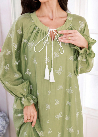 Зеленое кэжуал платье оверсайз SHEIN бабочки