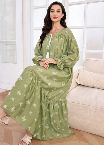 Зеленое кэжуал платье оверсайз SHEIN бабочки