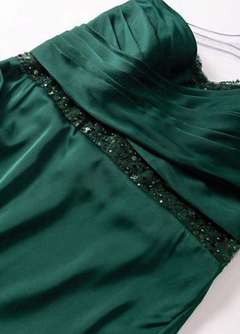 Изумрудное вечернее платье годе, с открытыми плечами, с открытой спиной SHEIN однотонное