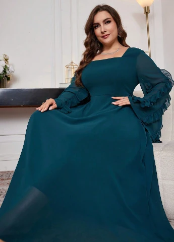 Морской волны вечернее платье а-силуэт SHEIN однотонное