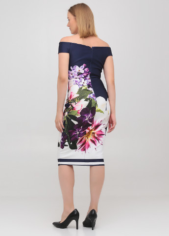 Темно-синее кэжуал платье футляр, с открытыми плечами Jessica Wright с цветочным принтом