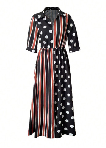 Комбинированное кэжуал платье SHEIN с геометрическим узором