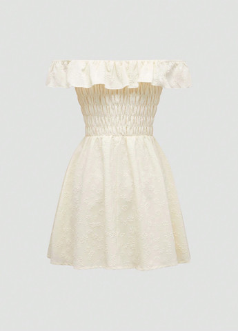 Белоснежное кэжуал платье клеш, с открытыми плечами SHEIN однотонное