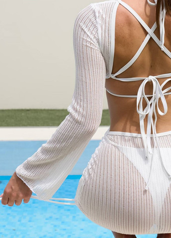 Белый летний пляжный комплект женский (купальник, туника) бикини, раздельный NOVA VEGA