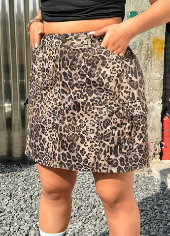 Разноцветная кэжуал леопардовая юбка SHEIN карго