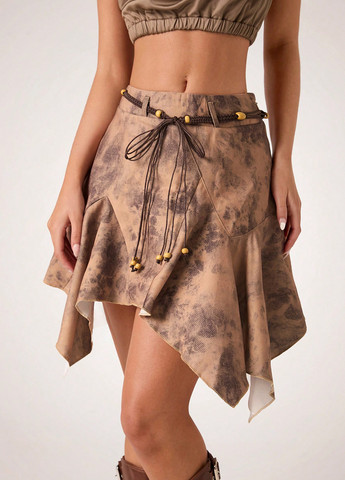 Светло-коричневая кэжуал тай-дай юбка SHEIN
