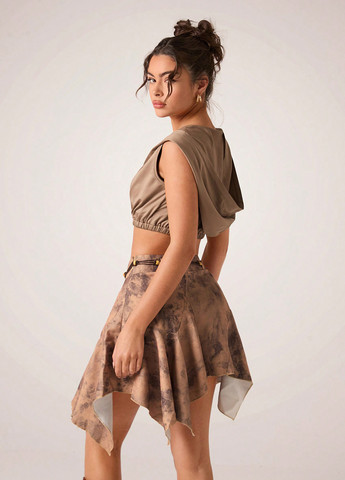 Светло-коричневая кэжуал тай-дай юбка SHEIN